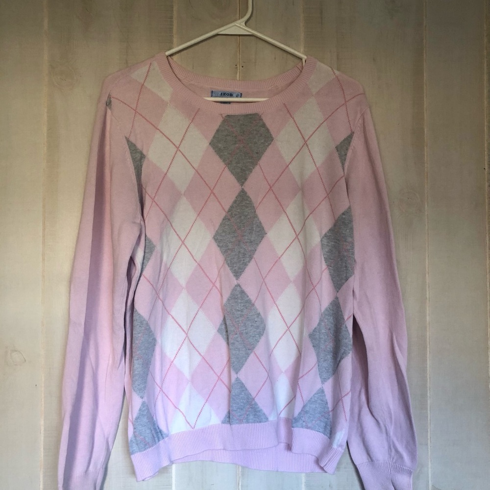 Izod Pink and Gray Argyle Crew Neck Sweater